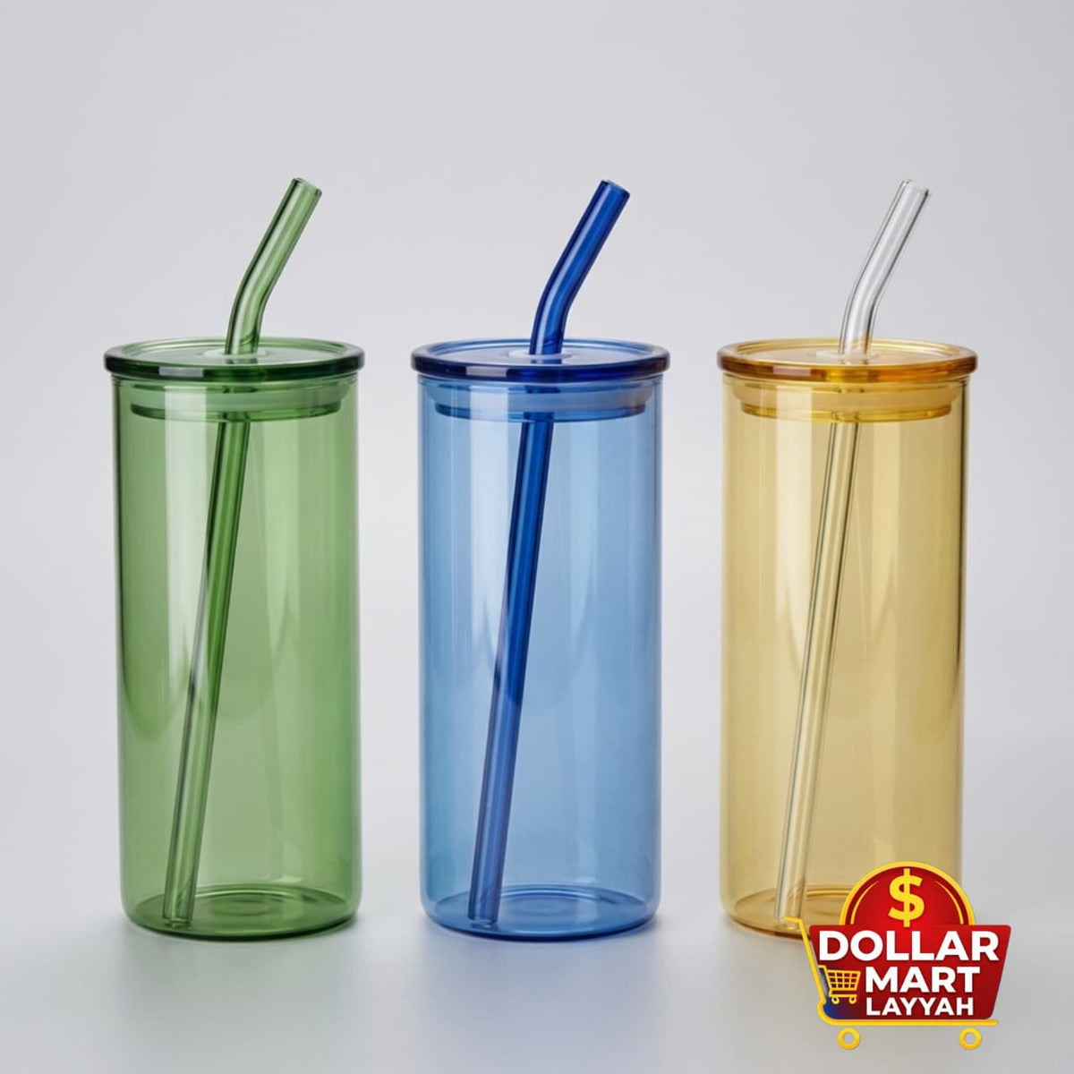 Colored Glass Tumbler with Straw