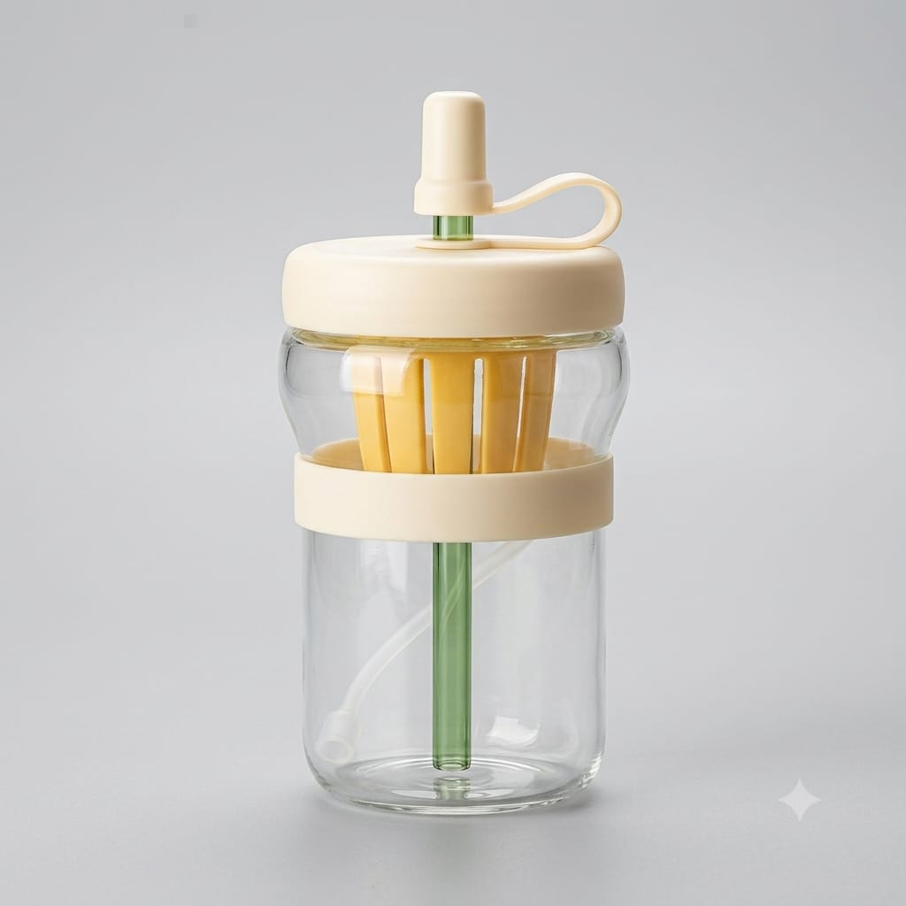 Glass Sipper Bottle with Strainer & Straw