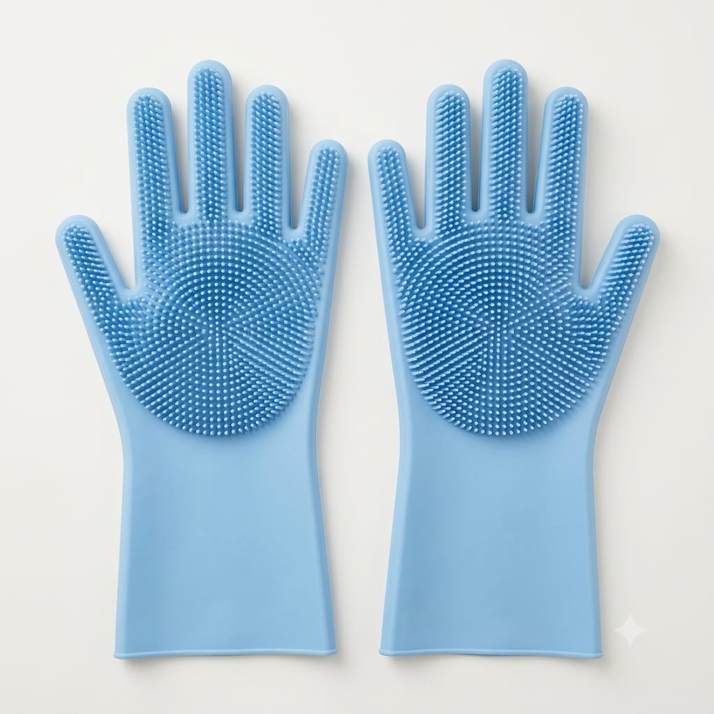 Silicone Dishwashing Gloves with Built-in Scrubber