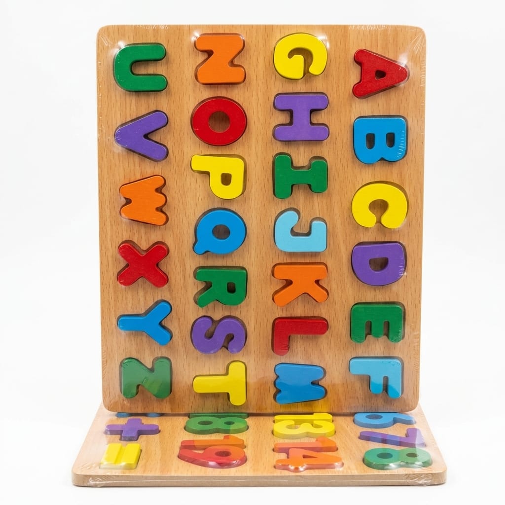 Educational Wooden Alphabet & Number Puzzle Board Set for Kids