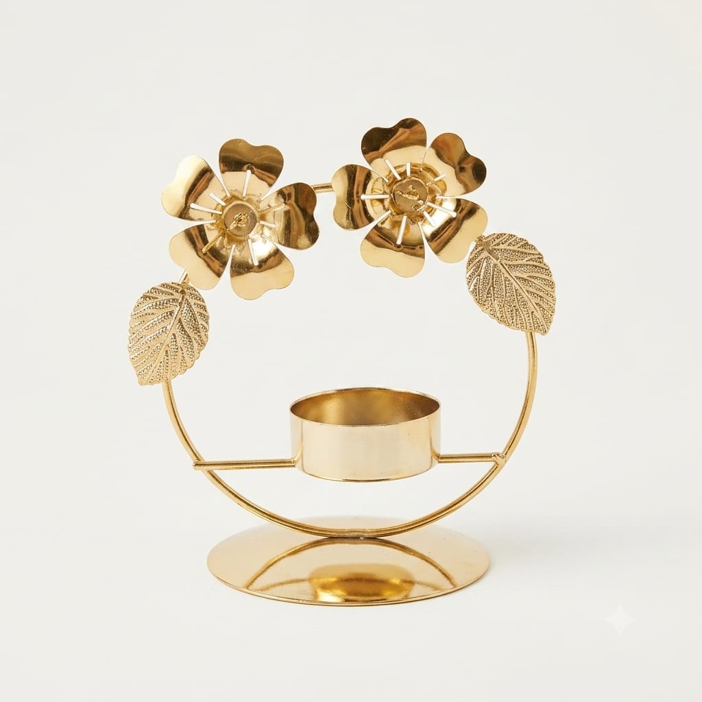 Golden Floral Wreath Tea Light Candle Holder