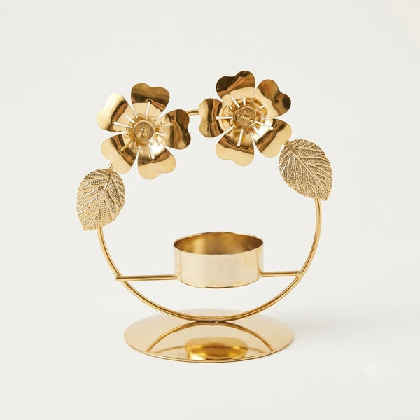 Golden Floral Wreath Tea Light Candle Holder