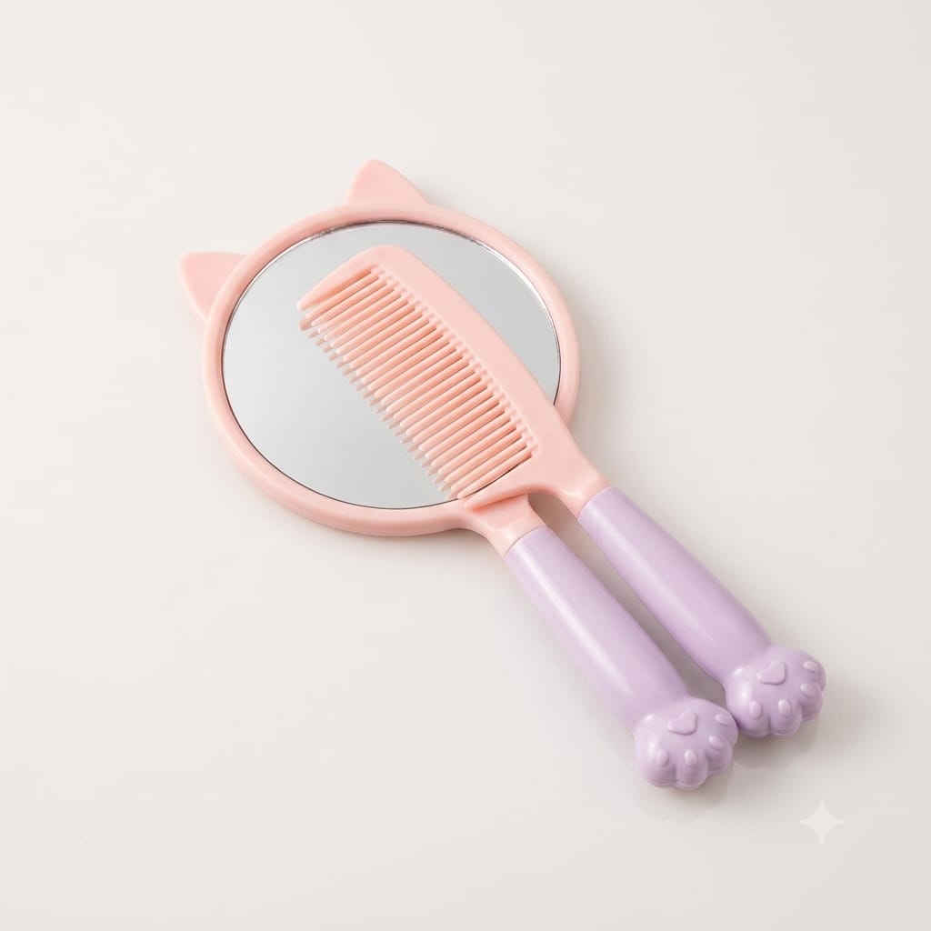 Cute Cat Paw Handheld Mirror & Comb Set