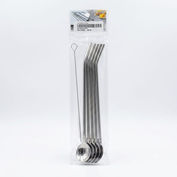 Stainless Steel Straw Spoon Set with Cleaning Brush (6-Piece)