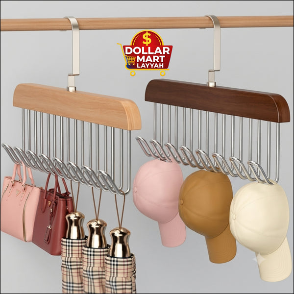 Multi-Hook Wooden Hanger Organizer