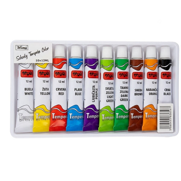 10 Colors Tempera Paint Tubes Set (12ml Each)