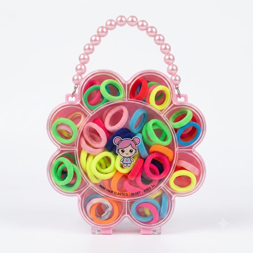 Hair Elastics Set in Flower Shaped Storage Case