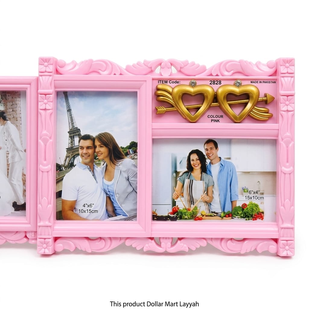 Pink Collage Photo Frame for 3 Photos with Heart Detail