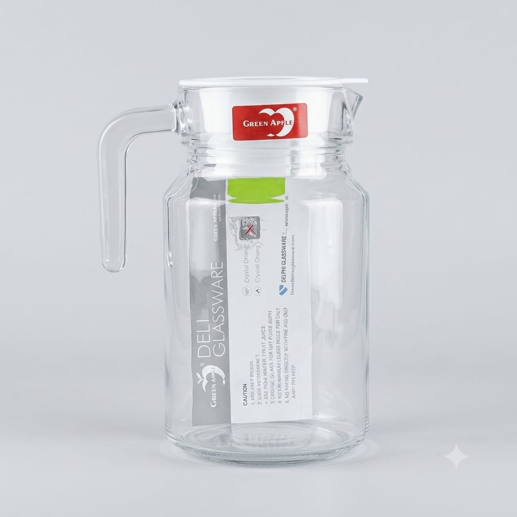 Green Apple Clear Glass Water Pitcher with Lid
