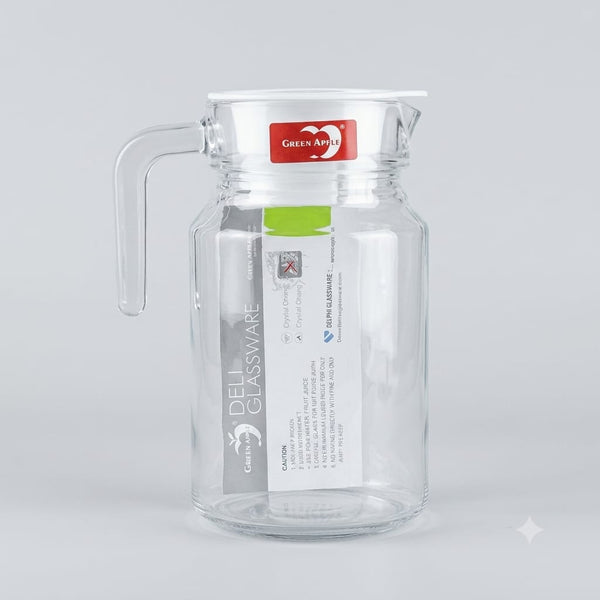 Green Apple Clear Glass Water Pitcher with Lid