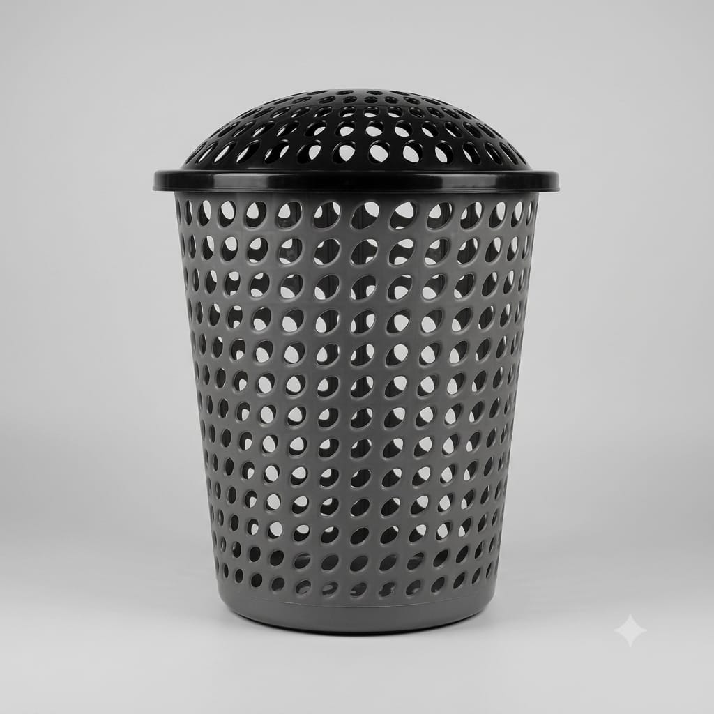 Round Plastic Laundry Basket with Dome Lid